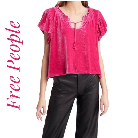 NWT Free People Beautiful VELVETY Feel Blouse  95%POLY/5% Elasticine Washable - Picture 1 of 12